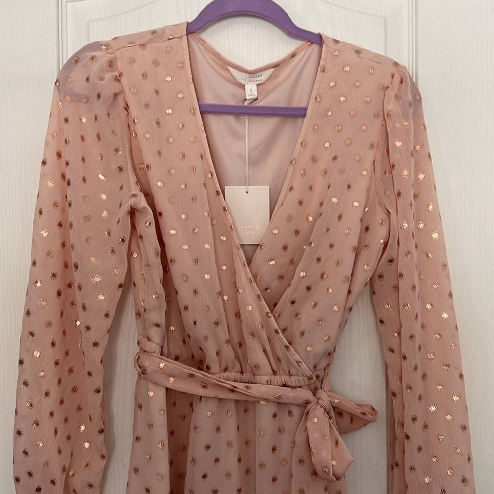 Elegant Pink Polka Dot Wrap Dress